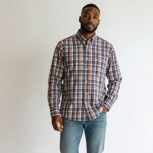 Tailorbyrd Men's Checkered Shirt - Purple, Orange, White plaid flip cuff 2XLT